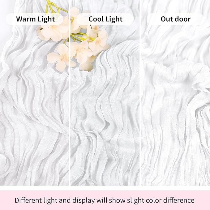 RealBox 3 Pack White Cheesecloth Table Runner 17x108 Inch Semi Sheer Boho Gauze Cheese Cloth Fabric Table Runners Table Decor for Wedding Party Baby Shower Birthday Home Decor Garden Farmhouse