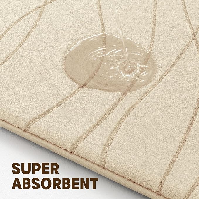 YIHOUSE Memory Foam Bathroom Rug Sets 3 Piece, Ultra Absorbent Bath Mat for Bathroom - Non-Slip Machine Washable & Dry Quickly, 3 Piece Bathroom Mat Set,Khaki