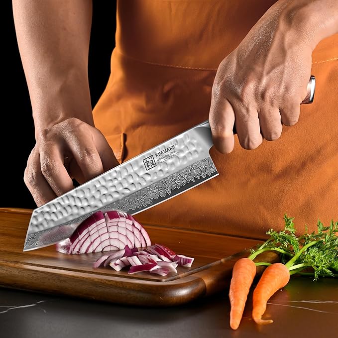 KEEMAKE Kiritsuke Chef Knife 8 Inch, Damascus Kitchen Knife Professional Gyuto Knives, Ultra Sharp Cooking Knives with Ergonomic Pakkawood Handle & Ash Sheath