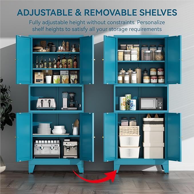 COFaR 69" Tall Modern Kitchen Pantry,Metal Storage Cabinet with Adjustable Shelves,Pantry Cabinet with 6-Tier,Freestanding Cupboard for Kitchen,Dining Room,Living Room,Bathroom,Blue