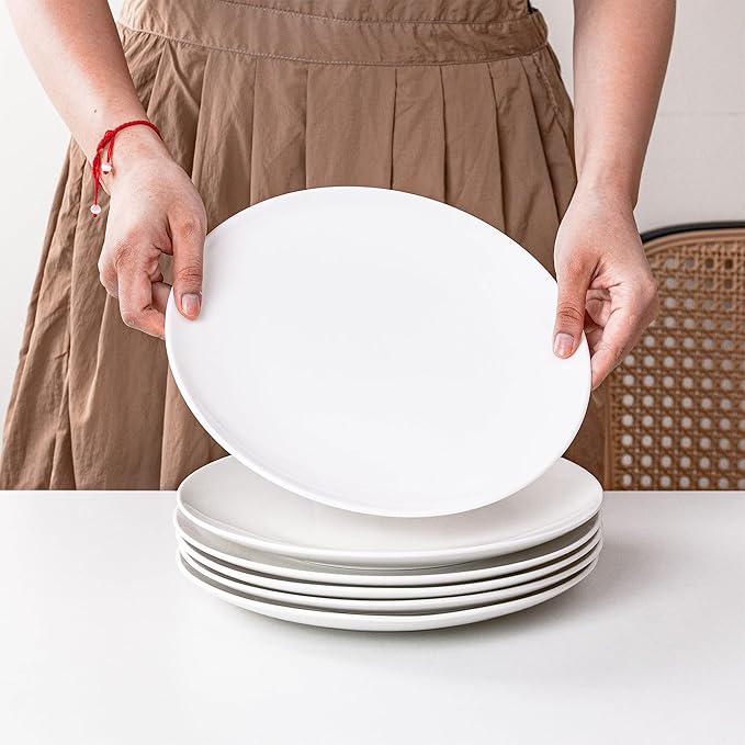 White Dinner Plates Set of 6, 10 Inch Ceramic Plates ??White Porcelain Dinner Plates for Kitchen, Serving & Everyday Use, Microwave & Dishwasher Safe