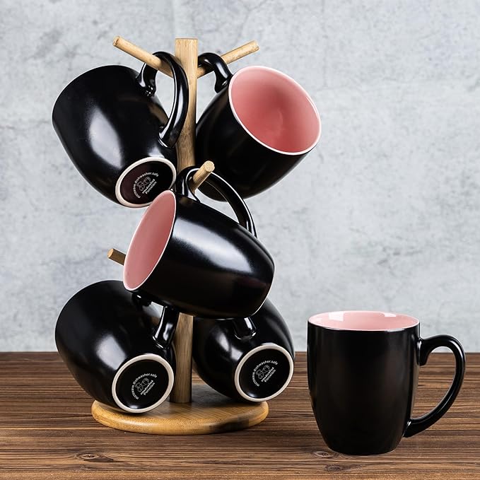GBhome 16oz Coffee Mugs Set of 6, Large Ceramic Coffee Mugs for Man, Woman, Dad, Mom, Modern Coffee Mugs Set with handle for Tea/Latte/Cappuccino/Milk/Cocoa. Dishwasher&Microwave Safe,Pink