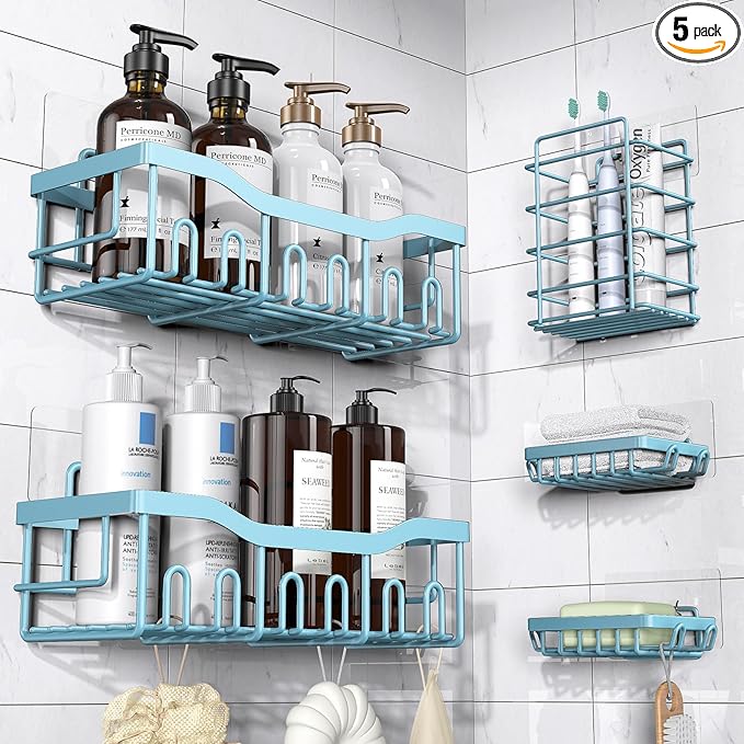 EUDELE 5-Pack Rustproof Stainless Steel Shower Caddy ??No Drill Adhesive Bathroom Organizer with Large Capacity, Spacious Shower Shelves for Inside Shower, Kitchen & Home Decor Storage-XL Size