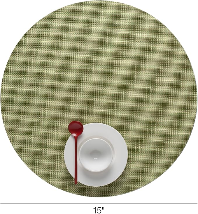 Chilewich Mini Basketweave Placemats in Dill - Set of 4 - Easy Care Woven Tabletop Textiles - Indoor/Outdoor - 15" Round