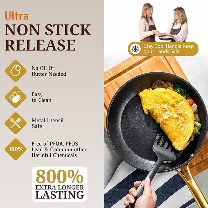 Granitestone 20pcs Induction Pots and Pans Set Non Stick Cookware Set with Deep Frying Pan & 6pc Knife Set, Hard Anodized Exterior with Armor Max Coating Lasts 8x Longer, Oven & Dishwasher Safe
