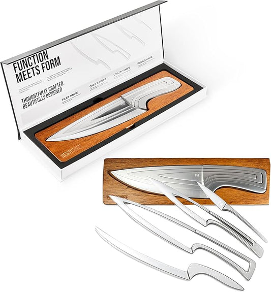 Kitchen Knife Set Stainless Steel, Chef Knife Set of 4 Pieces, Space Saving Ergonomic Design of Chef's Knives, Modern Stainless Steel Knives, Aesthetic Kitchen Essential, NestKnife Patented Technology