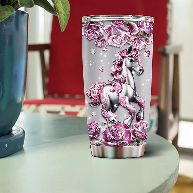 WONWIX Personalized Horse Gifts for Girls, Women, Insulated Stainless Steel Coffee Cup, Travel Mug, Tumbler, Water Bottle, Gift for Horses Lover, Christmas, Birthday, Mother's Day, Valentine