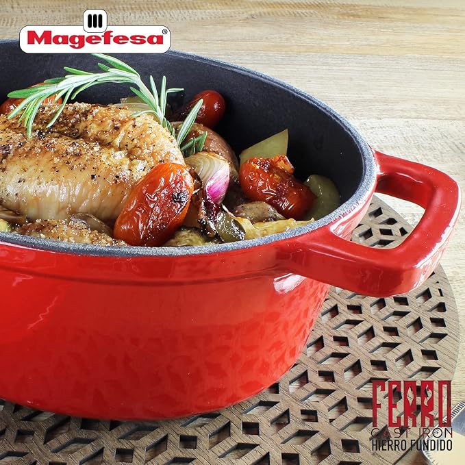 Magefesa FERRO 11-Inch Enameled Cast Iron Oval Dutch Oven with Lid, 3.5 Quarts, Superior Heat Retention & Distribution, Compatible with All Stovetops, Induction & Oven Safe