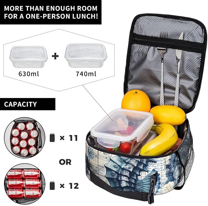 VANZEV Sea Horse Lunch Box for Adults Women Girls Boys Kids Nautical Ocean Animal Theme Lunch Box Insulated Cooler Reusable Lunch Bag Container Gifts for Work Office Picnic Travel School