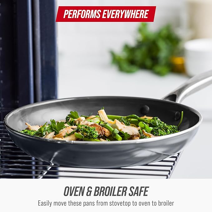 Blue Diamond Frying Pan 8??Skillet, Diamond Infused Healthy Ceramic Nonstick, PFAS and PFOA-Free, Dishwasher and Oven Safe, Even Heating, Metal Utensil Safe, Warp Control Base, Grey
