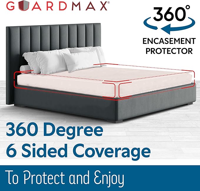 Guardmax Jersey Knitted California King Zippered Mattress Encasement - Waterproof & Bed Bug Proof Mattress Protector - Comfortable, Soft, and Noiseless Zippered Bedding - Dust Mite Proof (72x84 x12)