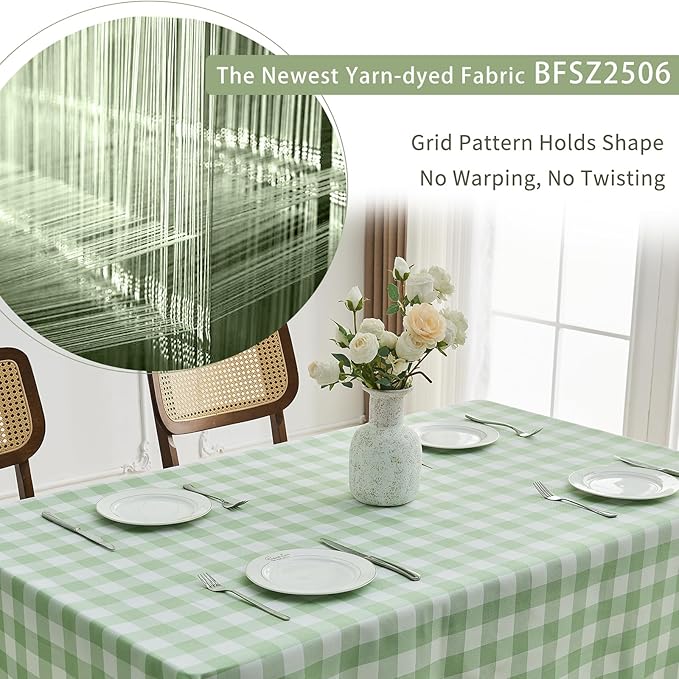 BALCONY & FALCON Gingham Table Cloth Rectangle ??Machine Washable Wrinkle-Free Buffalo Checkered Tablecloth for 6ft 8ft Tables, Outdoor Picnic, Party, Kitchen Dining Decor (Green White, 55x71 Inch)