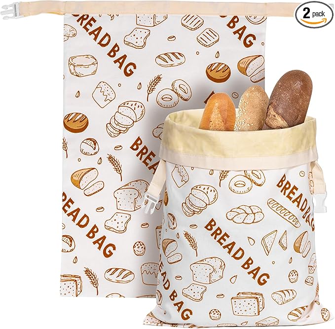 2 Pack Beeswax Bread Bags for Sourdough Reusable Bread Bags Food Storage Bag Large Capacity Portable Freshness Preservation Homemade Sourdough Bread Storage Bag
