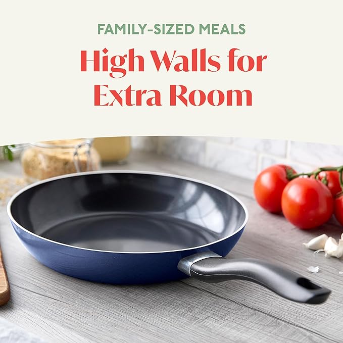 Deco 11??Nonstick Frying Pan Skillet, Made in Italy, Diamond Ceramic PFAS-Free, Dishwasher & Metal Utensil Safe, Durable Gloss Enamel Finish, Stay-Cool Handle, High Walls-Extra Room, Blue