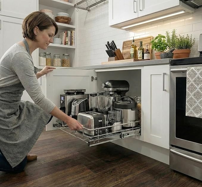 HOLDN??STORAGE Pull Out Cabinet Organizer, Heavy Duty Caddy w/Lifetime Limited Warranty -20?쓂 x 21?쒭 - Requires At Least 21-1/4??Cabinet Opening, Steel Metal Cabinet Drawers Slide Out, Chrome