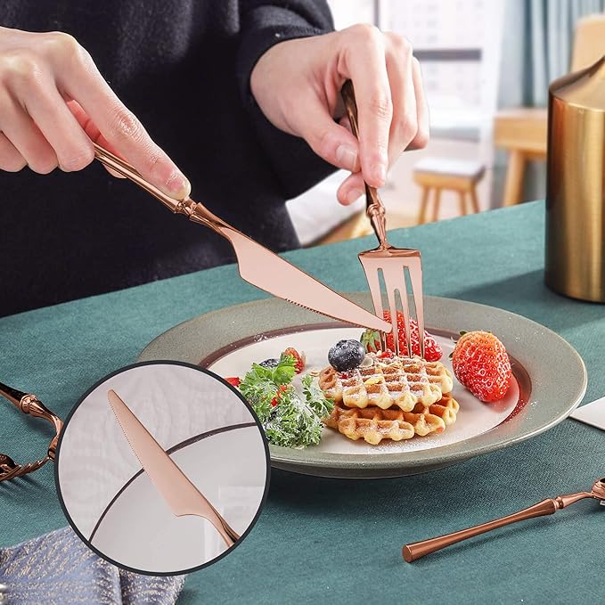 Lemeya 20-Piece Rose Gold Silverware Set for 4,Modern 18/10 Stainless Steel Flatware Set,Unique Rustic Cutlery Utensils Set,Spoon and Fork Set for Home, Restaurant,Mirror Polished,Dishwasher Safe