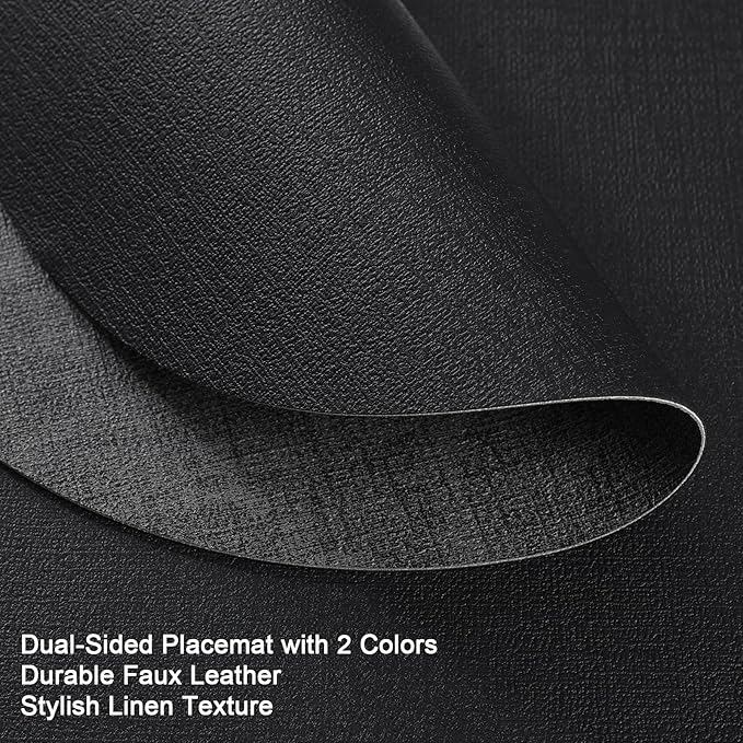 Myir JUN Round Placemats, Dual Sided Faux Leather Place Mats Set of 4 Indoor/Outdoor Non-Slip Washable Table Mats (Gray Black, Set of 4)