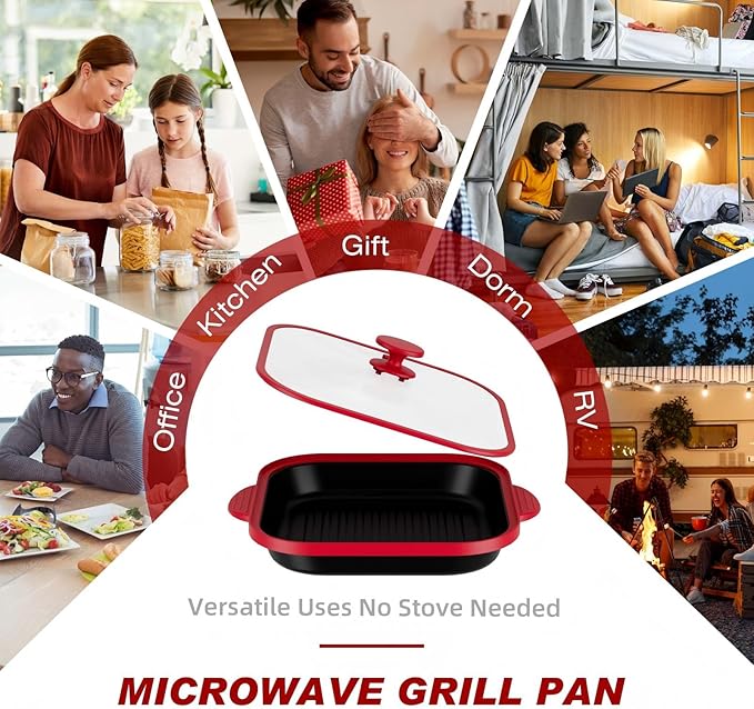 Microwave Grill Pan with Cover - Bacon Cooker, Crisper & Grilled Cheese Maker, Microwave Cookware,Dishwasher Safe for Easy Clean,Stocking Stuffer