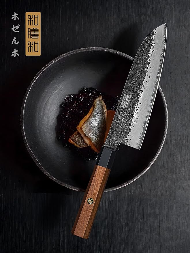 HOSHANHO Santoku Knife 7 Inch, Japanese Hand Forged Chef Knife, Ultra Sharp High Carbon Steel Kitchen Knife with Octagonal Rosewood Handle