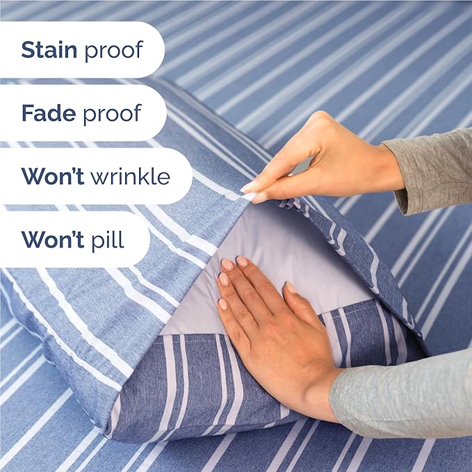 Full 6 Piece Sheet Set - Cooling & Breathable Bed Sheets - Hotel Luxury Bed Sheets for Women, Men, Kids & Teens - Bedding w/Deep Pockets & Easy Fit - Soft & Wrinkle Free - Full Blue Stripes Sheets