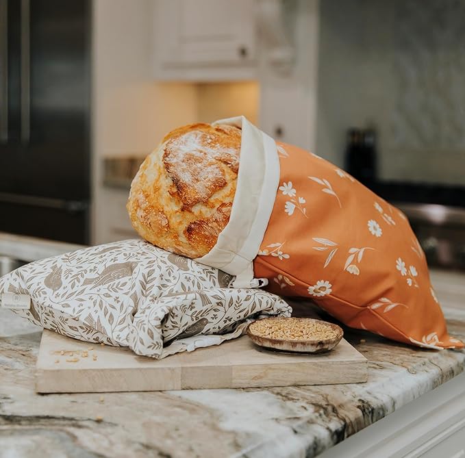 Reusable Beeswax Bread Bag 2 Pack ??2x17 Bread Bag for Homemade Sourdough, Beeswax Coated Organic Cotton Storage Bag for Loaf Baguette, Freezer Safe, Eco-Friendly Wrap Birds