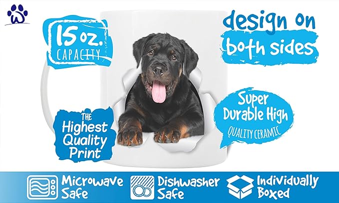Winston & Bear Friendly Rottweiler Mug - Ceramic Rottie Coffee Mug Gifts for Dog Lovers - Cute Home Decor for Rottie Mom and Dad (15oz)