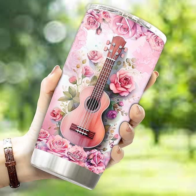 WONWIX Personalized Coffee Tumbler Gift for Ukulele Lover Women, 20oz Insulated Stainless Steel Mug Travel Cup Gifts for Girls, Wife, Daughter, Mom, Christmas, Birthday, Mothers Day, Valentine