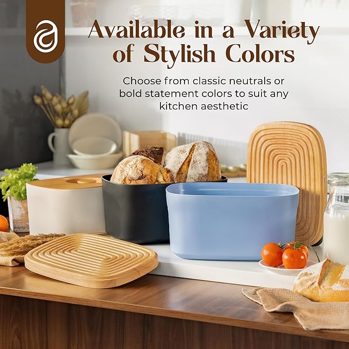 Extra Large Bread Box for Kitchen Countertop with 2 Bread Bags - Sturdy Modern Construction, Ribbed Design Keeps Bread Fresh Longer - Large Sourdough Bread Box with Cutting Board Lid (White)