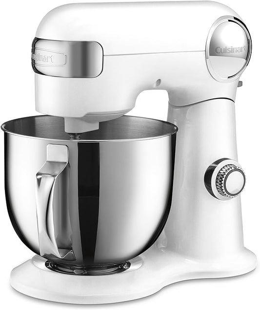 Cuisinart Stand Mixer, 12 Speed, 5.5 Quart Stainless Steel Bowl, Chef?™s Whisk, Mixing Paddle, Dough Hook, Splash Guard w/ Pour Spout, White Linen, SM-50, Manual