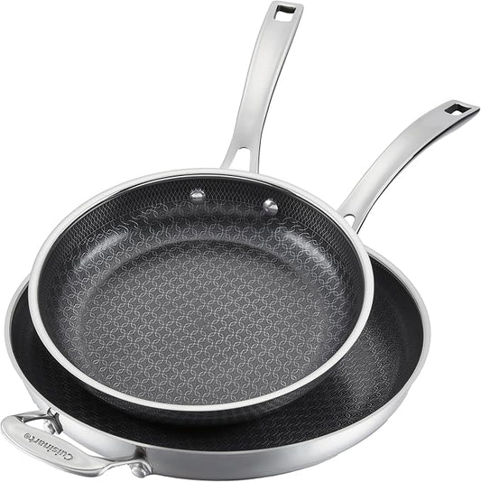 Cuisinart FusionPlus Nonstick Stainless Steel Cookware Set, 2-Piece Skillet Cooking Set with PFAS-Free PURELYSEAR Ceramic Non Stick Technology, Scratch Proof, Cool Grip Handles, Dishwasher Safe