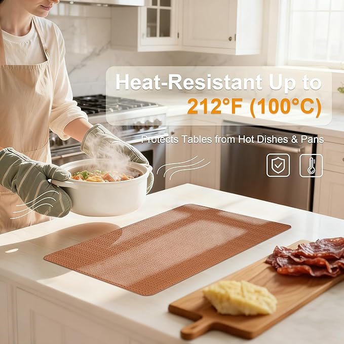 PROMATTOO Faux Leather Placemats Set of 6 – 17x12 Inch Vinyl Table Mats, Heat Resistant, Non Slip, Wipeable & Washable, Easy to Clean Dining Table Decor for Kitchen & Dining Room（Cinnamon Brown）
