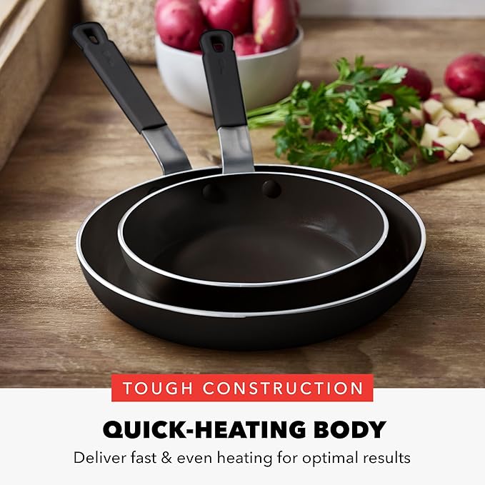 GreenPan x Bobby Flay 2 Piece- 8??and 10??Nonstick Frying Pan Skillet Set, PFAS-Free Diamond Ceramic, Induction Suitable, Stay-Cool Silicone Handle, Easy Clean Dishwasher & Oven Safe, Black