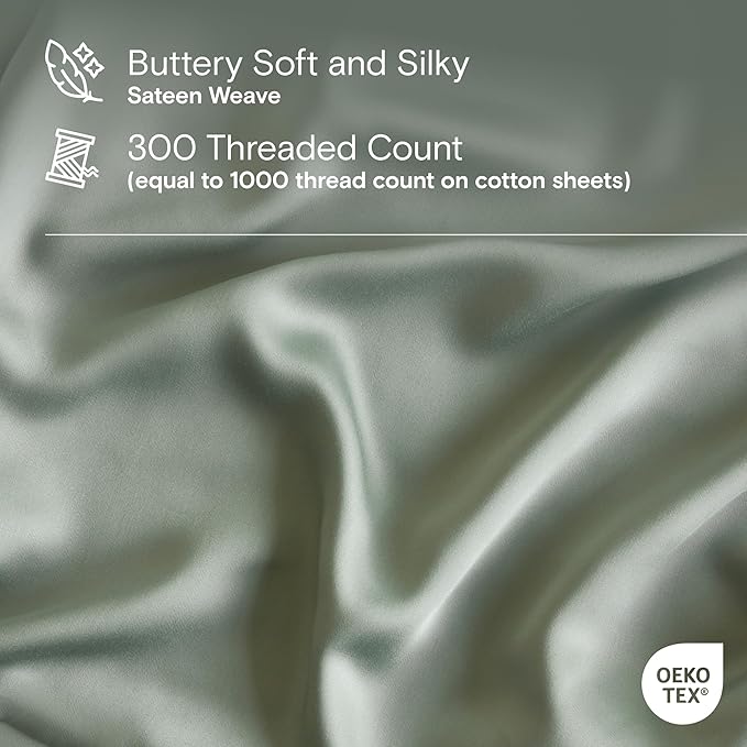 DOZ Sheet Set, 100% Viscose derived from Bamboo, Organically Grown, Buttery Soft, Cooling Sheets, High GSM, Deep Pockets - 3 Piece - 2 Pillowcases 1 Fitted Sheet (Sage, Queen)