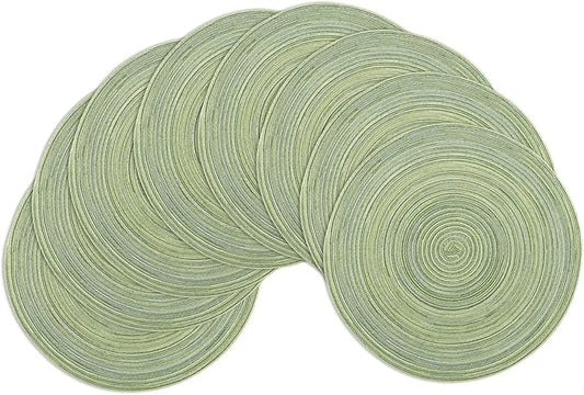 Winknowl Round Braided Placemats Set of 8 Washable Woven Heat Resistant Table Mats for Kitchen Dining Tables 15 inch Round Place Mats (Pea Green,8)