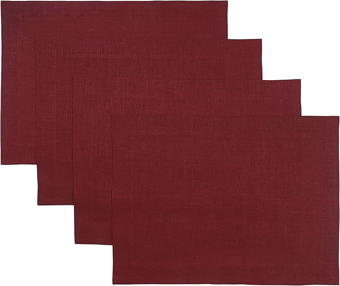 D'Moksha Homes Linen Placemats 14 x 19 Inch - Dark Red Placemats Set of 4-100% Pure Linen Table Place Mats for Valentines, Spring - Handcrafted and Machine Washable
