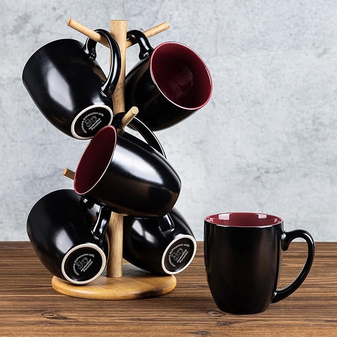 GBhome 16oz Coffee Mugs Set of 6, Large Ceramic Coffee Mugs for Man, Woman, Dad, Mom, Modern Coffee Mugs Set with handle for Tea/Latte/Cappuccino/Milk/Cocoa. Dishwasher&Microwave Safe,Red