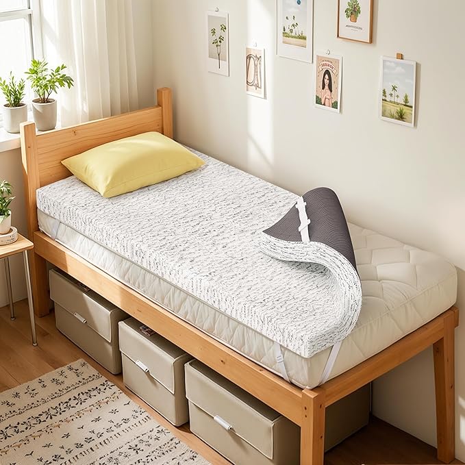 SyMax Twin Mattress Topper, Gel Infused Memory Foam Mattress Topper, 3 Inch Bed Topper with Cover, Soft Cooling and Pressure Relieving, CertiPUR-US Certified, Twin