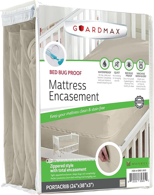 Guardmax Jersey Knitted Mini Crib Size Zippered Mattress Encasement - Waterproof & Bed Bug Proof Mattress Protector - Comfortable, Soft, and Noiseless Zippered Bedding - Dust Mite Proof (24 x 38 x 3)