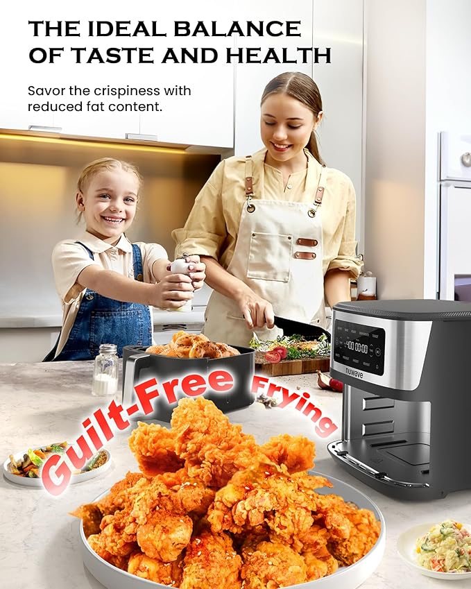 Nuwave Brio Plus 6-in-1 Air Fryer, 7-Qt Large Capacity, 50°F??00°F Precise Temp Control, Non-Toxic PFAS-Free Nonstick, Air Fry, Bake, Roast, Toast, Dehydrate, Reheat, 100 Presets, Dishwasher Safe
