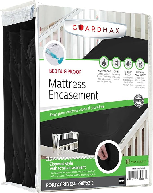 Guardmax Jersey Knitted Mini Crib Size Zippered Mattress Encasement - Waterproof & Bed Bug Proof Mattress Protector - Comfortable, Soft, and Noiseless Zippered Bedding - Dust Mite Proof (24 x 38 x 3)