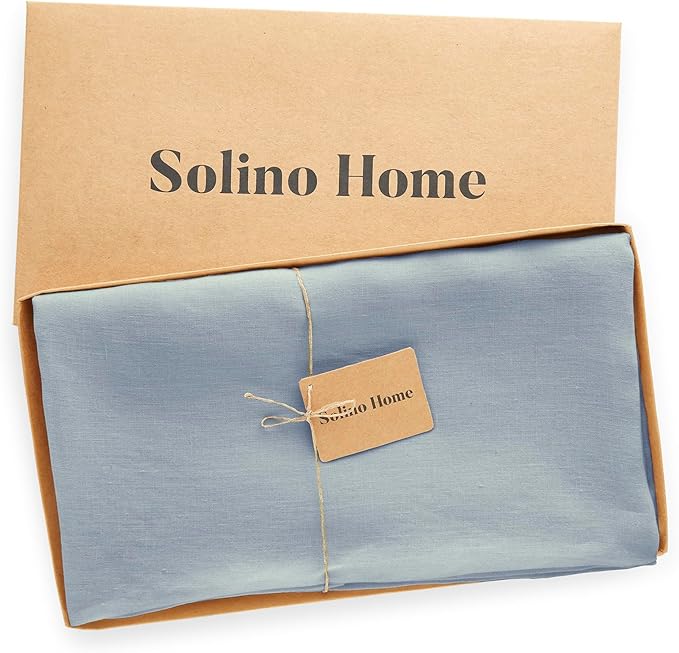 Solino Home Linen Round Tablecloth 70 Inch - 100% Pure Linen Dusty Blue Round Tablecloth - Machine Washable Table Cloth - Sonoma