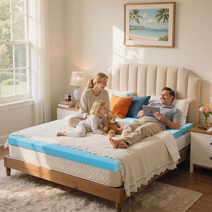 SyMax King Mattress Topper, Gel Infused Memory Foam Mattress Topper, Soft Bed Topper Mattress Pads for Bed, Sofa, RV, CertiPUR-US Certified, Blue, 3 Inch