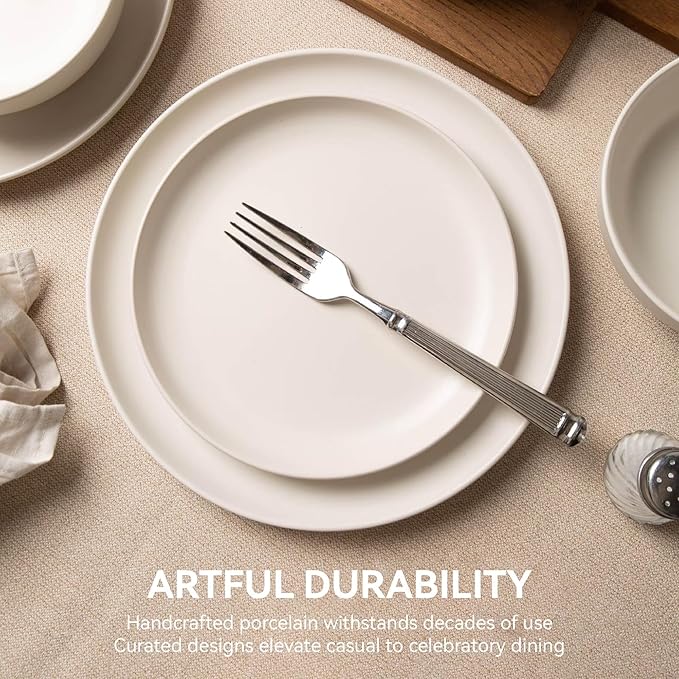 Furrnook 12-Piece Stoneware Dinnerware Set with Mugs | Microwave and Dishwasher Friendly | Stackable Matte Glaze Plates & Bowls | Service for 3 (White for 4)