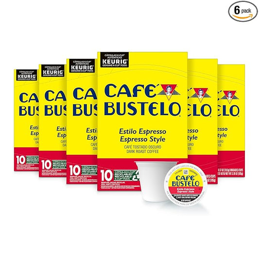 Caf챕 Bustelo Espresso Style Dark Roast Coffee, Keurig K-Cup pods, 10 Count Box (Pack of 6)