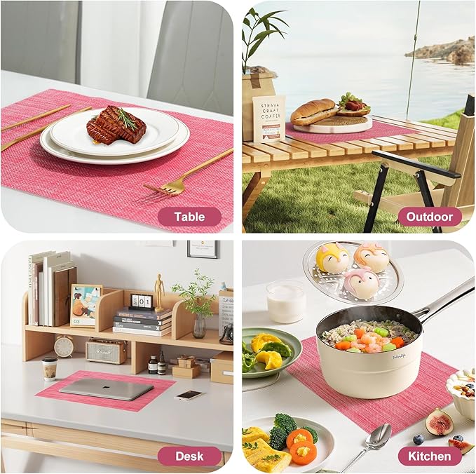 flohar Placemats Set of 8竊똂hristmas Decoration Non-Slip PVC Weave Table Mats Easy to Clean竊똇eat Resistant Place Mats for Kitchen Dining Table Decoration Indoor Outdoor竊똓ed