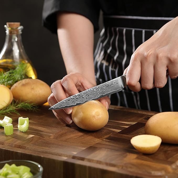 Wakoli EDIB Pro Damascus Universal Knife ??Japanese Style Kitchen Knife | 4.7-Inch Genuine Damascus Steel Blade with VG10 Core | Ergonomic Pakkawood Handle | Professional Cooking Tool
