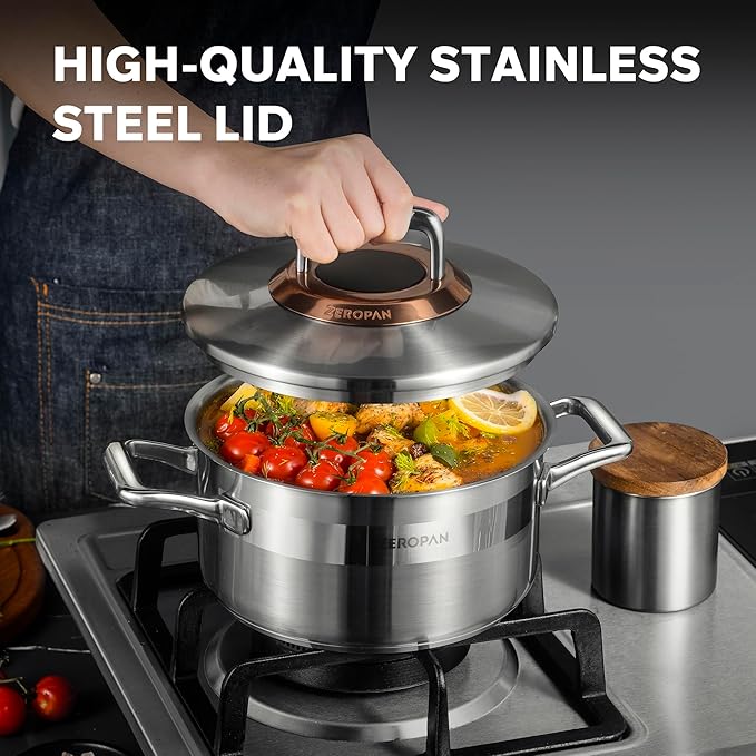Hybrid Nonstick 4-Quart Stockpot,9.5 Inch Stainless Steel Stockpot with Lid,Non-stick Soup Pot,PFAS PFOA PTFE Free,Dishwasher-Friendly, Oven-Safe Up to 600째F,Compatible with All Cooktops