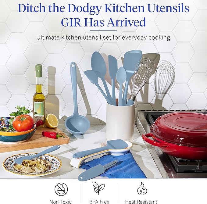 GIR: Get It Right 10-Piece Spatula Set & Silicone Utensils for Kitchen - Slate - Heat Resistant to 425째F - Dishwasher Friendly - Includes Ladle, Whisk, Potato Peeler & Kitchen Spoons