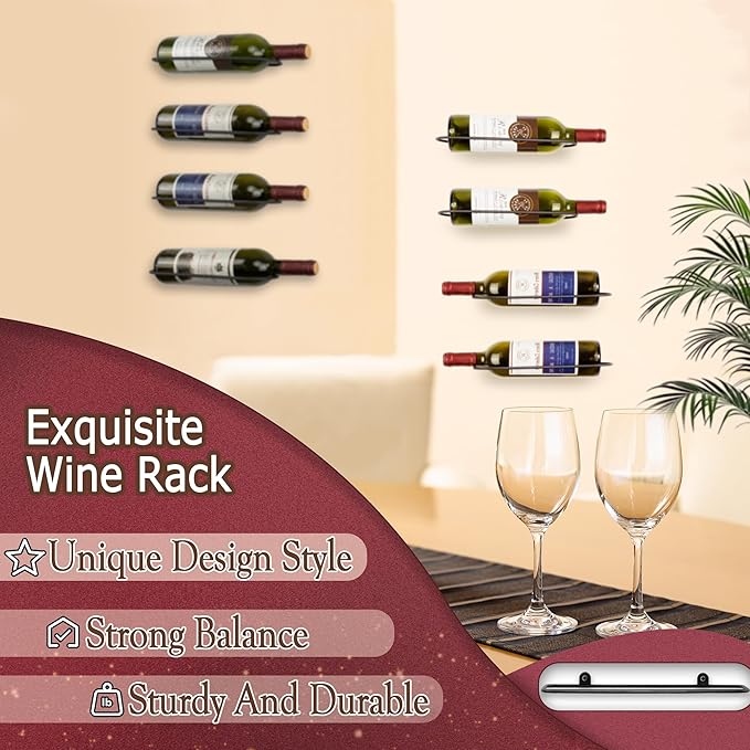 Wall Mounted Wine Rack: Metal Wall Wine Bottle Holder - for Wine Cellar Home Kitchen Bar Decor - 8Pcs