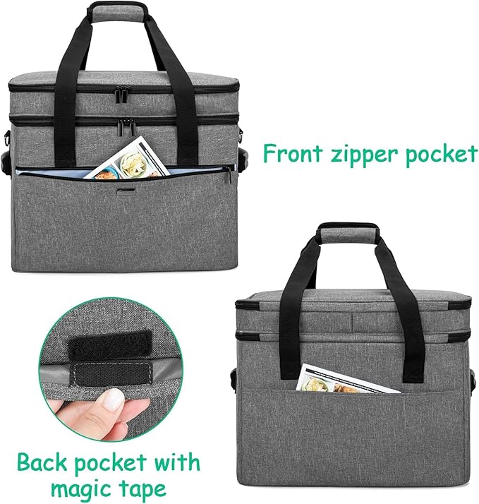 Yarwo Large Slow Cooker Travel Bag Compatible with Crock-Pot/Hamilton Beach 8-10 Quart, Double Layers Slow Cooker Carrier Case for Kitchen Appliance and Accessories, Upgraded Version, Gray (Bag Only)